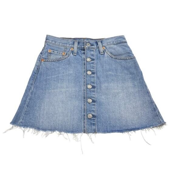 Levi's Denim Raw Hem Mini Skirt Size 24 - Picture 2 of 7